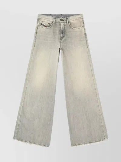 Diesel Wide Leg Frayed Hem Trousers In Gray