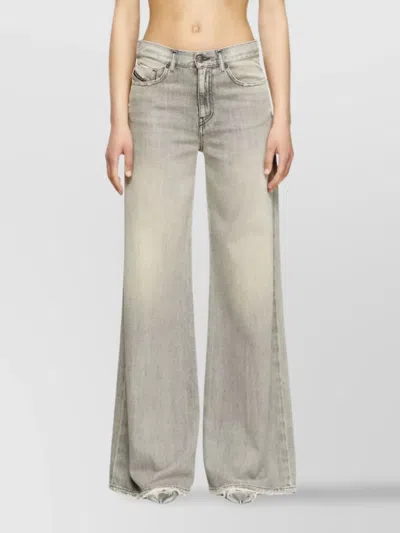 Diesel Wide Leg Frayed Hem Trousers In Gray