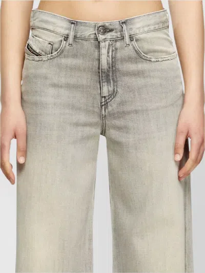 Diesel Wide Leg Frayed Hem Trousers In Gray