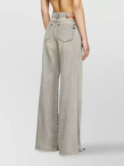 Diesel Wide Leg Frayed Hem Trousers In Gray