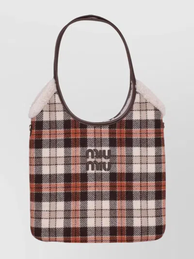 Miu Miu Tartan Pattern Soft Tote Bag With Handles