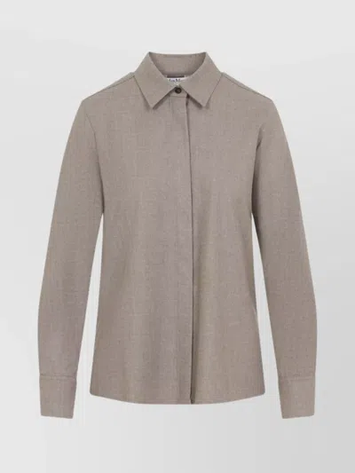 Max Mara Dark Cacha Brown Cashmere Tebaide Foule Shirt In Neutral