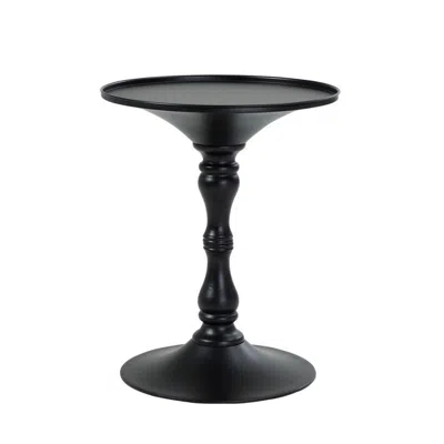 Hivvago Wowi 23 Inch Side End Table, Round Hourglass Turned Base, Black Finish In Black