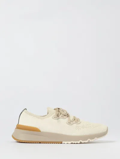 Brunello Cucinelli Beige Knit Sneakers Round Tip In Yellow