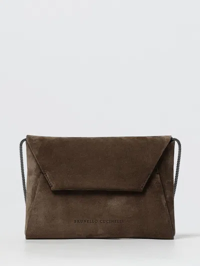 Brunello Cucinelli Women Bc Duo Suede Clutch Bag With Precious Chain In Brown