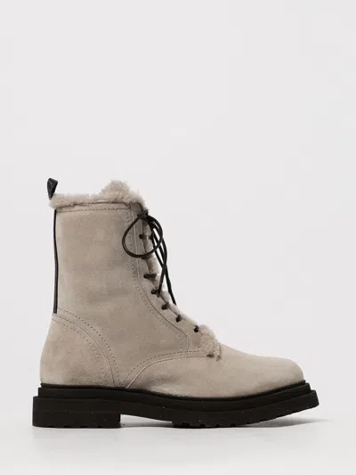 Brunello Cucinelli Suede Boot With Shearling Lining And Shiny Loop Detail In Nude