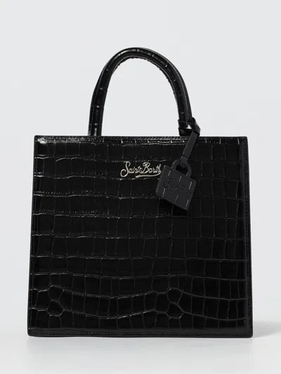 Mc2 Saint Barth Crocodile Texture Shoulder Bag Top Handle In Black