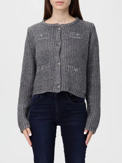 Liu •jo Cropped Knit Cardigan In Gray