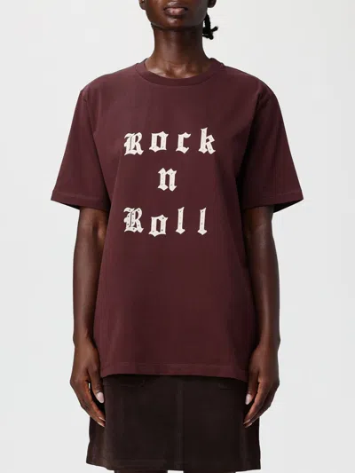 Zadig & Voltaire Crewneck Graphic Print Rock N Roll Beaded Top In Burgundy