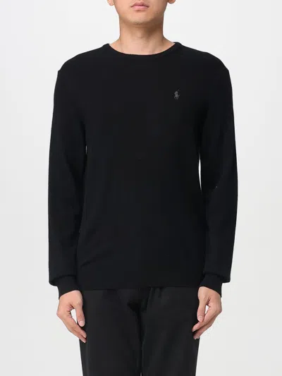Polo Ralph Lauren Tonal Icon Logo Cotton Knit Sweater In Black In Black