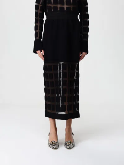 Liviana Conti Black Felted Wool Skirt With Sheer Plaid Pattern In Black