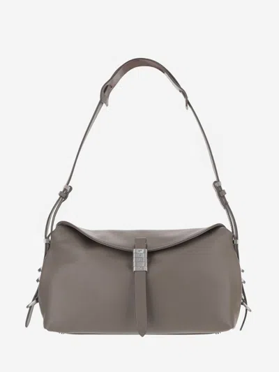 Pinko Structured Grey Handbag With Minimalist Aesthetic In Gray