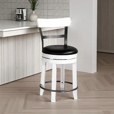 Hivvago Orso Swivel Counter Stool Chair Set Of 2, Black Faux Leather, White In White