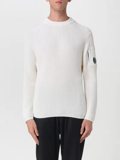 C.p. Company Timeless Crew Neck Sweater With Iconic Lens Detail In White