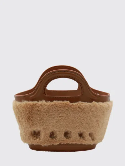 Marni Structured Micro Handbag With Plush Texture In Brown