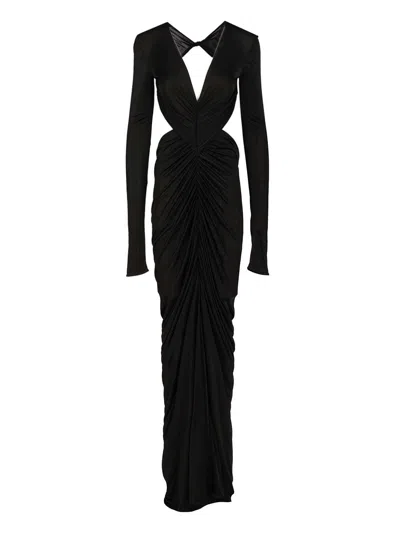 Rick Owens Poppy Ruched Open-back Jersey Gown In Black