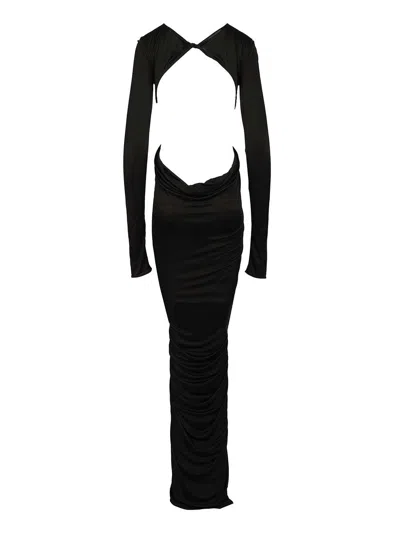 Rick Owens Poppy Ruched Open-back Jersey Gown In Black