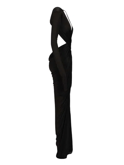 Rick Owens Poppy Ruched Open-back Jersey Gown In Black