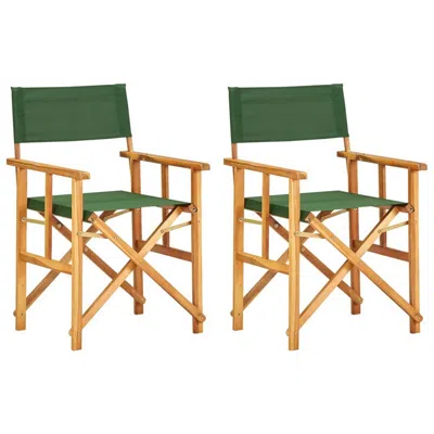 Hivvago Folding Director's Chairs Set Of 2, X Shape Base, Acacia Wood, Green In Green