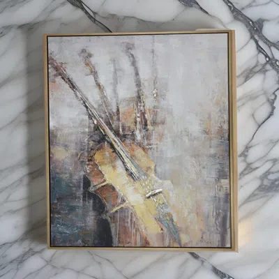 Hivvago 40 X 59 Framed Canvas Oil Painting, Guitar, Natural Fiber, Gray And Brown In Brown