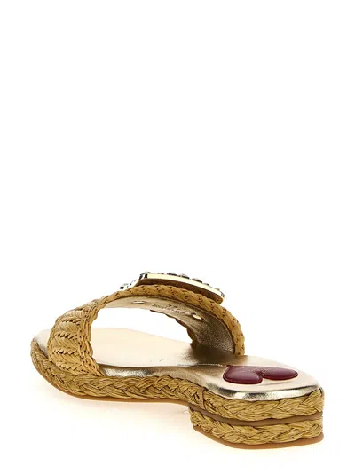 Roger Vivier Raffia Jewel Sandals Beige In Gold