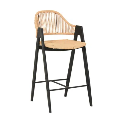 Hivvago 26 Inch Counter Stool Chair Set Of 2, Woven Back, Iron Frame, Rattan, Beige