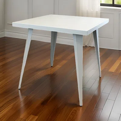 Hivvago Oran 32 Inch Dining Table, Square Metal Top, Tapered Legs, White Finish