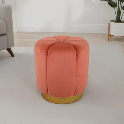Hivvago Sylvie Round Ottoman Stool, Soft Red Velvet, Gold Metal Base, 19 Inch