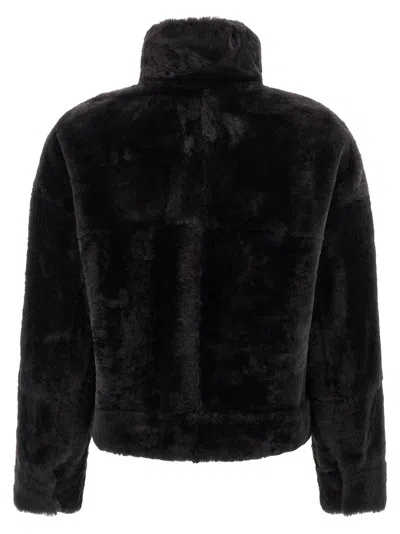 Brunello Cucinelli Grey Shearling Jacket With Two Front Welt Pockets With Zip In Black