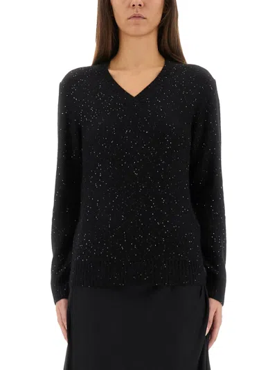 Fabiana Filippi V-neck Embellished Sweater In Black