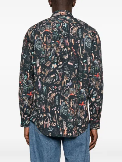 Paul Smith Tailored-fit Navy 'little Beasts' Print Shirt Blue In Green