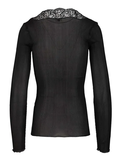 Saint Laurent Ribbed Silk And Lace Cardigan In Black