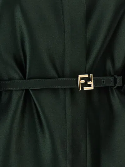 Fendi Satin Jacket With Balloon Sleeves And Belt In Green