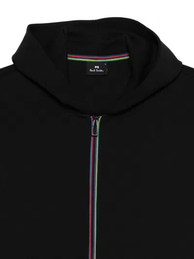 Paul Smith Black Zip-up Hoodie With Multicolored Stripe Accents In Black