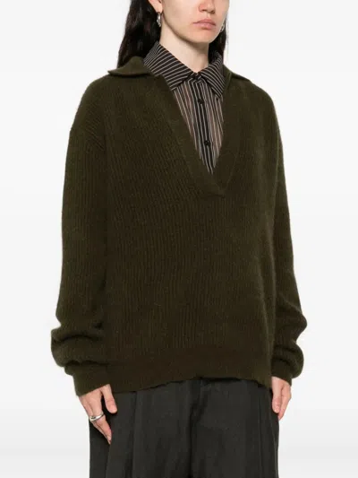 Uma Wang V-neck Sweater In Green