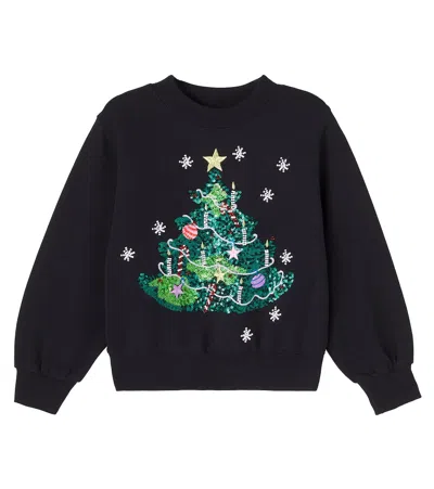 Molo Sequined Cotton Jersey Sweatshirt In Black