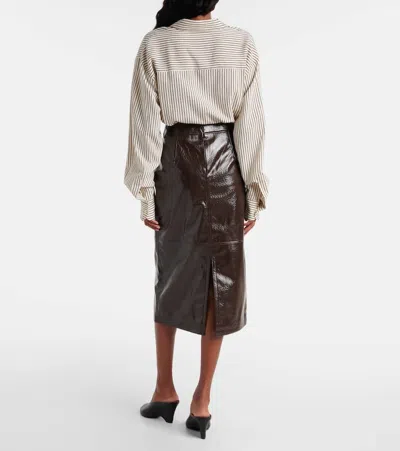 The Frankie Shop Womens Taney Crackled Faux-leather Midi Skirt Brown In Brown