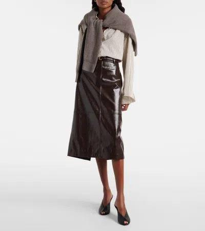 The Frankie Shop Womens Taney Crackled Faux-leather Midi Skirt Brown In Brown