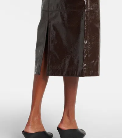 The Frankie Shop Womens Taney Crackled Faux-leather Midi Skirt Brown In Brown