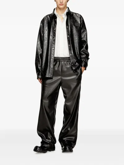 Diesel Textured Shirt With Branded Buttons In Black