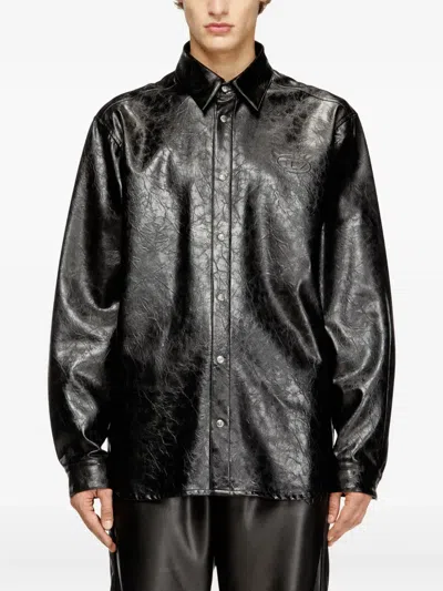 Diesel Textured Shirt With Branded Buttons In Black