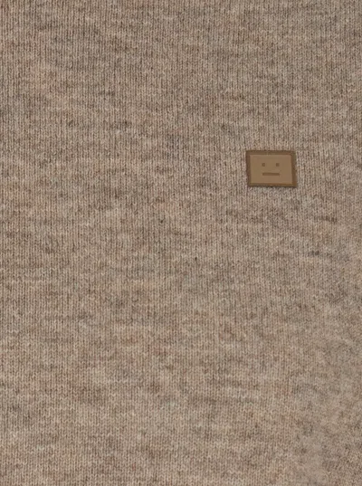 Acne Studios Women 'kalas' Beige Crewneck Sweater With Logo Patch On The Front In Wool Blend Woman In Animal Print