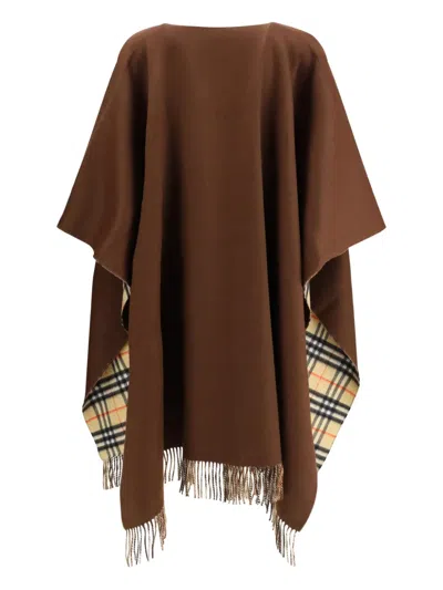 Burberry Embroidered Fringed Cape In Brown