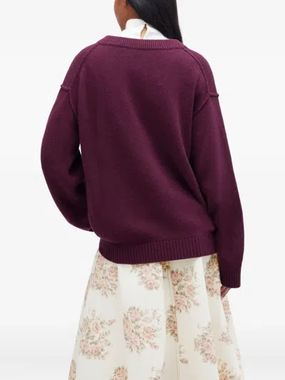 Ganni Burgundy Wool Mix V-neck Jumper In Burgundy