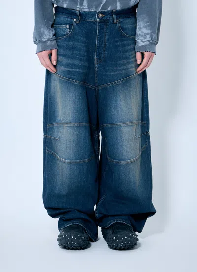 Balenciaga Men Baggy Panel Construction Jeans In Blue