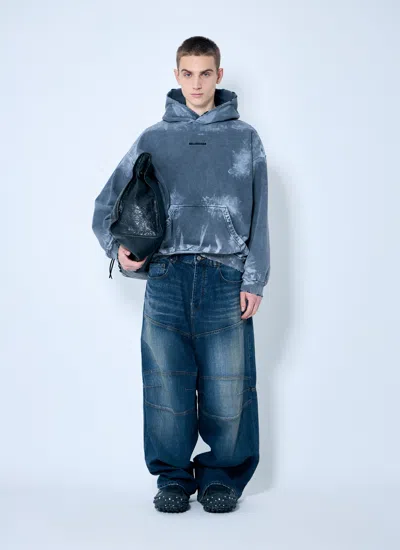 Balenciaga Men Baggy Panel Construction Jeans In Blue