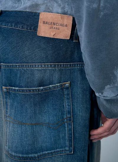 Balenciaga Men Baggy Panel Construction Jeans In Blue