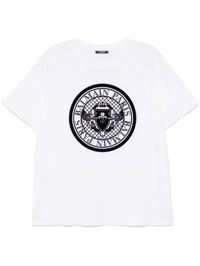 Balmain White Cotton T-shirt With Maxi Logo Print In White