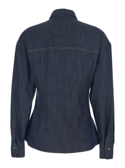 Brunello Cucinelli Lightweight Denim Shirt With Removable Bow In Black