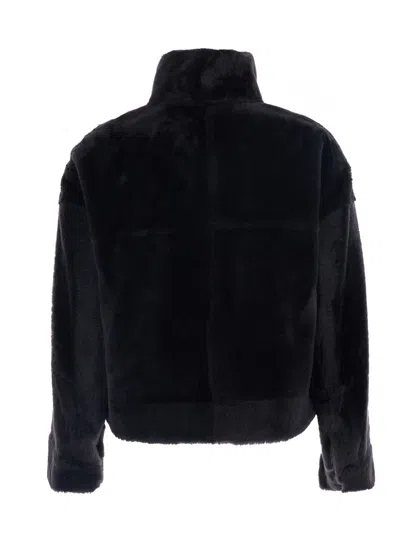 Brunello Cucinelli Grey Shearling Jacket With Two Front Welt Pockets With Zip In Black